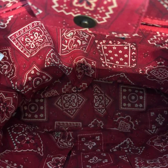 Vintage Isabella Fiore Handbags Bag Country Tan Beaded Pig Red Bandana Purse - Picture 8 of 8